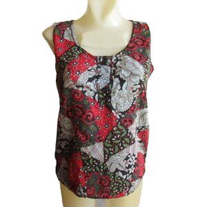 M Vintage Cristinas Patchwork Floral Sleeveless Blouse Red & Black Womens USA